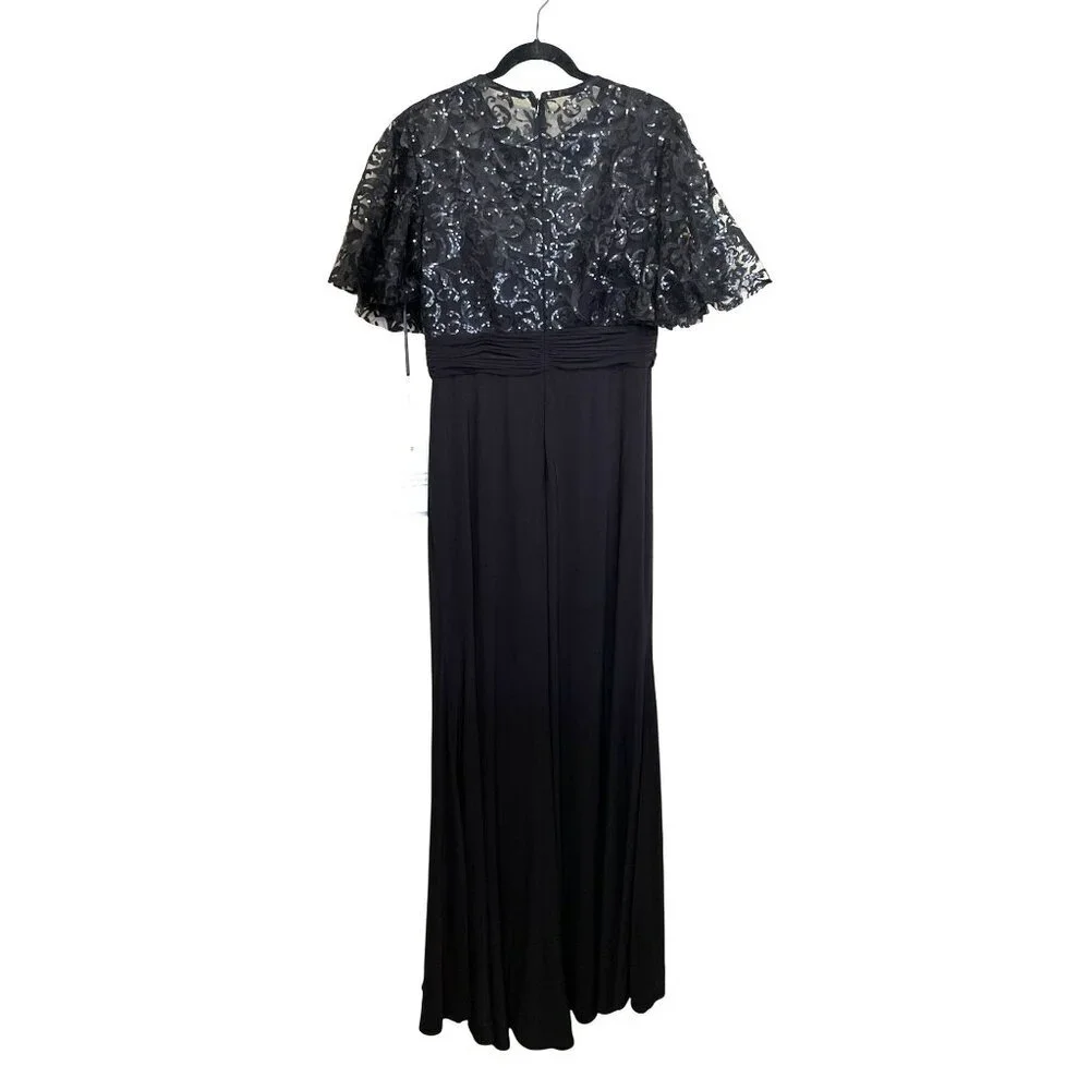 Mac Duggal Sequins Jersey Flutter Sleeve Formal Gown Maxi Dress Sz 10 NWT - Picture 8 of 8